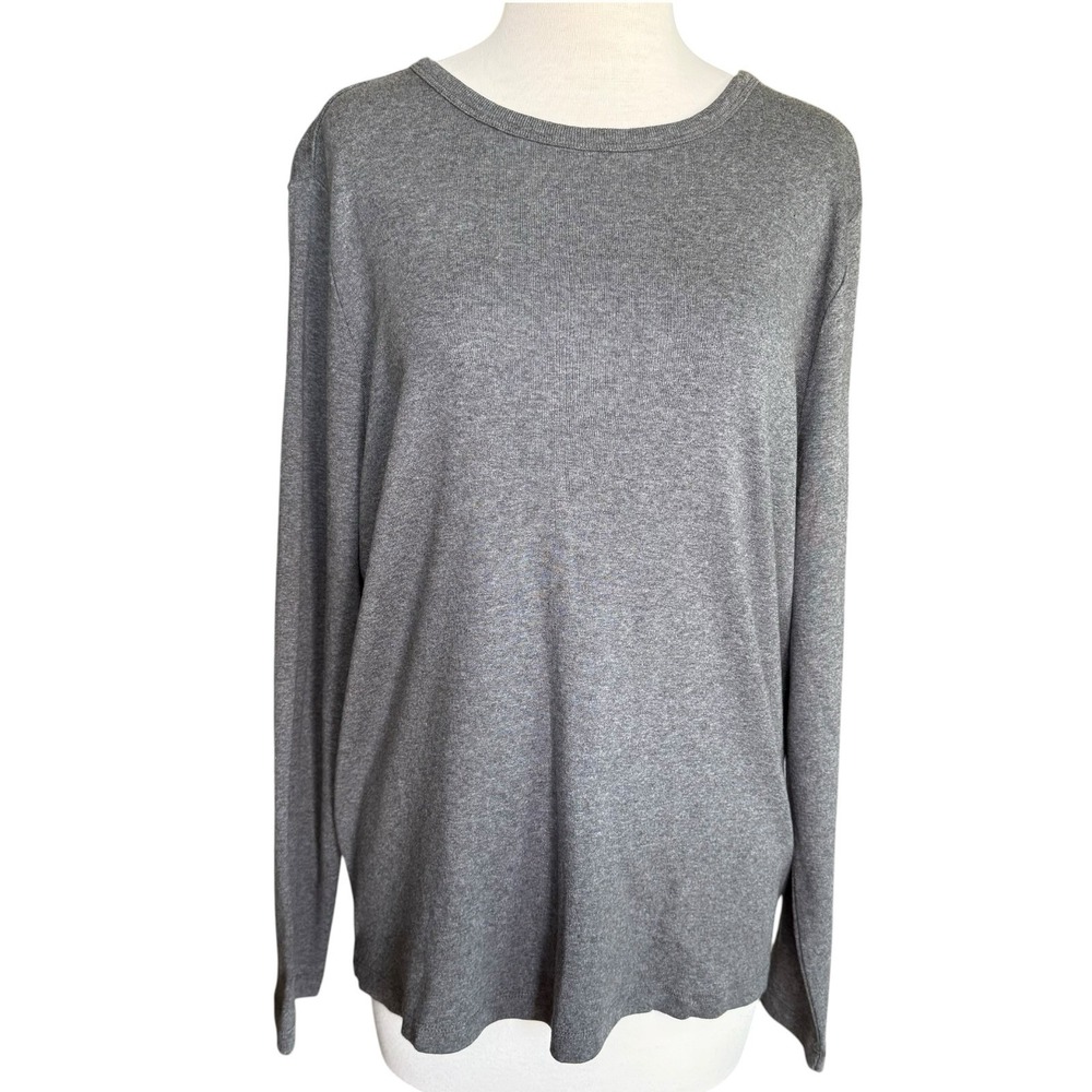 NEW Lauren Ralph Lauren Charcoal Grey Crew Neck Top Long Sleeve Pocket Logo XL